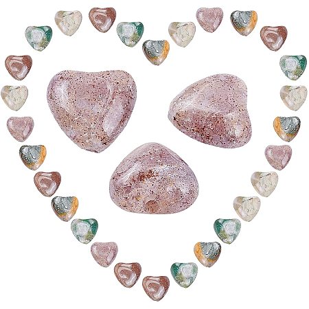 SUNNYCLUE 1 Box 40pcs Heart Stone Beads Indian Agate Green Carved Natural Quartz Gemstone Heart Loose Spacer Beads Healing Crystal Chakra Polished Strands for Jewelry Crafts Supplies, 10MM