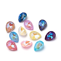 Honeyhandy Glass Rhinestone Cabochons, Mocha Fluorescent Style,  Pointed Back, Faceted, Teardrop, Mixed Color, 18x13x7mm