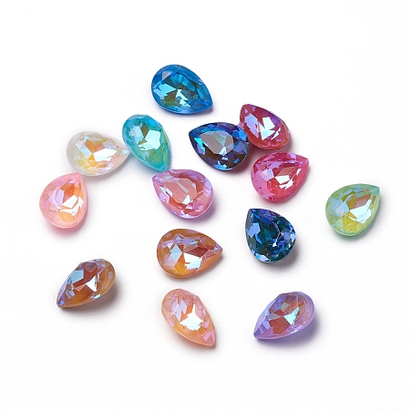 ARRICRAFT Glass Rhinestone Cabochons, Pointed Back, Faceted, Teardrop, Mixed Color, 14x10x6mm