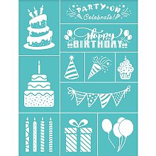 OLYCRAFT 2pcs Self-Adhesive Silk Screen Printing Stencil Birthday Themed Pattern Stencils for Painting on Wood Fabric T-Shirt Wall and Home - 22 x 28cm