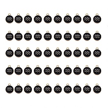 Honeyhandy Alloy Enamel Pendants, Flat Round with Constellation, Light Gold, Black, Aquarius, 15x12x2mm, Hole: 1.5mm, 50pcs/Box