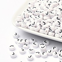 Honeyhandy Acrylic Beads, with Horizontal Hole, Letter, Flat Round, Letter.J, 7x4mm, Hole: 1mm, about 3500pcs/500g