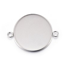 Honeyhandy 304 Stainless Steel Cabochon Connector Settings, Plain Edge Bezel Cups, Flat Round, Stainless Steel Color, Tray: 30mm, 42x32x2mm, Hole: 3mm