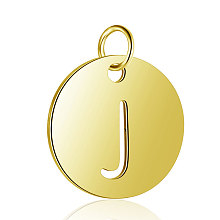 Honeyhandy 304 Stainless Steel Charms, Flat Round with Letter, Golden, Letter.J, 12x1mm, Hole: 2.5mm