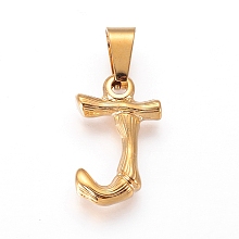 Honeyhandy 304 Stainless Steel Pendants, Bamboo Style, Letter, Golden Color, Letter.J, 18x11.5x3mm, Hole: 3x7mm