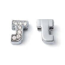 Honeyhandy Initial Slide Beads, Alloy Rhinestone Beads, Platinum Color, Letter J, about 7.5mm wide, 10mm long, 6.5mm thick, hole: 3.5x7mm