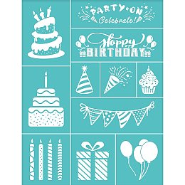 OLYCRAFT 2pcs Self-Adhesive Silk Screen Printing Stencil Birthday Themed Pattern Stencils for Painting on Wood Fabric T-Shirt Wall and Home - 22 x 28cm