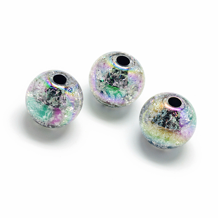Arricraft Crackle Style Acrylic Beads, AB Colour, Inside Color, Round, Colorful, 16mm, Hole: 4mm, about 225pcs/500g