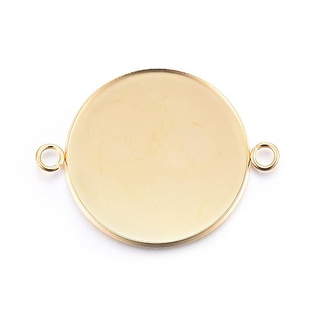 Honeyhandy 201 Stainless Steel Cabochon Connector Settings, Plain Edge Bezel Cups, Flat Round, Real 24K Gold Plated, Tray: 30mm, 42x32x2mm, Hole: 3mm
