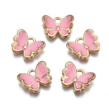 Honeyhandy Alloy Enamel Charms, Butterfly, Light Gold, Pink, 10.5x13x3mm, Hole: 2mm