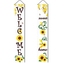 CREATCABIN Welcome Sweet Home Banner Hanging Porch Sign Sunflower Bee Summer Style for Office Indoor Outdoor Holiday Party Halloween Xmas Welcome Decorations 11.8 x 70.8 Inch