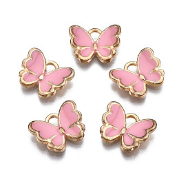 Honeyhandy Alloy Enamel Charms, Butterfly, Light Gold, Pink, 10.5x13x3mm, Hole: 2mm