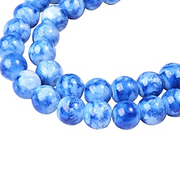 Honeyhandy 2 Strands Opaque Spray Painted Glass Beads Strands, Imitation Snowflake Obsidian, Round, Blue, 8mm, Hole: 1mm, about 103 pcs/strand, 31.10 inch(79cm)