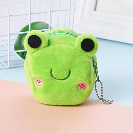 Honeyhandy Plush Zip Wallets, Change Purse, with Iron Ball Chain, Frog Pattern, 5~8x8~10cm