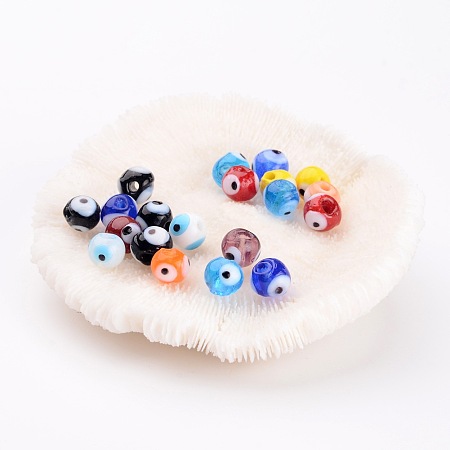Honeyhandy Handmade Lampwork Beads, Evil Eye, Mixed Color, 8mm, Hole: 2mm