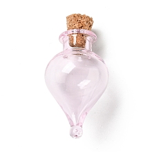 Honeyhandy Teardrop Glass Cork Bottles Ornament, Glass Empty Wishing Bottles, DIY Vials for Pendant Decorations, Pearl Pink, 3.6cm