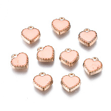 Honeyhandy Alloy Enamel Charms, Heart, Light Gold, Misty Rose, 8x7.50x2.50mm, Hole: 1.5mm