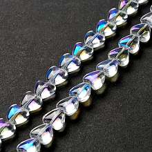 Transparent Glass Beads Strand, Heart, Clear AB, 7.5~8.5x8~8.5x4~4.5mm, Hole: 1mm, about 44~45pcs/strand, 12.56~12.87 inch(31.9~32.7cm)