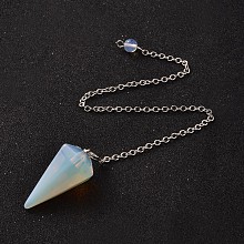 Honeyhandy Platinum Tone Brass Opalite Cone Dowsing Pendulum Pendants, with Lobster Claw Clasps, 230x3mm