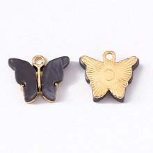 Honeyhandy Alloy Enamel Pendants, Butterfly, Light Gold, Slate Gray, 14x16.5x3mm, Hole: 1.6mm