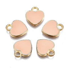 Honeyhandy Alloy Enamel Charms, Heart, Light Gold, Dark Salmon, 12x10x2mm, Hole: 2mm