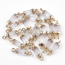 Honeyhandy Electroplate Natural Quartz Crystal Links connectors, with Iron Findings, Column, Golden, 20~21x5~6x5~6mm, Hole: 1.8mm