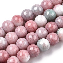 Honeyhandy Opaque Crackle Glass Round Beads Strands, Imitation Stones, Round, Indian Red, 8~9mm, Hole: 1.5mm, about 104~106pcs/strand, 30.31~31.10 inch(77~79cm)