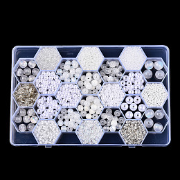 DIY 24 Style Acrylic & Resin Beads Jewelry Making Finding Kit, Round & Rice, White, 2.2~12x1.5~11.5mm, Hole: 0.7~2.2mm