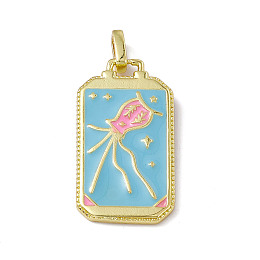 Honeyhandy Alloy Enamel Pendants, Rectangle, Tarot Pattern Charm, Golden, Sky Blue, Octopus Pattern, 26x14x2mm, Hole: 2x3mm