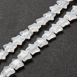 Honeyhandy Transparent Glass Beads Strand, Star, White, 10x10x4mm, Hole: 0.8mm, about 40pcs/strand, 13.39~14.17 inch(34~36cm)