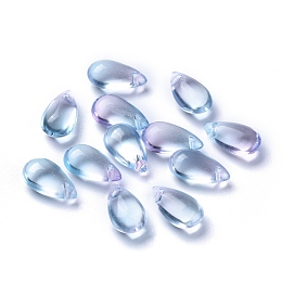 Honeyhandy Transparent Glass Charms, Dyed & Heated, Teardrop, Sky Blue, 13.5x8x6.5mm, Hole: 1.2mm