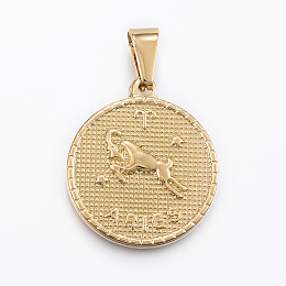 Honeyhandy 304 Stainless Steel Pendants, Flat Round with Twelve Constellation/Zodiac Sign, Aries, 29x25x3.2mm, Hole: 9x4.5mm