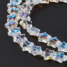 Transparent Electroplate Glass Beads Strands, Half Plated, Star, 9.5x10x5mm, Hole: 0.9mm, about 102pcs/strand, 33.86''(86cm)