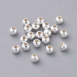 Honeyhandy Round 925 Sterling Silver Beads, Silver, 3mm, Hole: 1.2mm