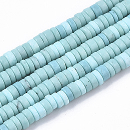 Synthetic Turquoise Beads Strands, Dyed, Heishi Beads, Disc, Pale Turquoise, 4x1~2mm, Hole: 0.7mm, about 195~213pcs/strand, 14.96 inch~15.31 inch(38~38.9cm)