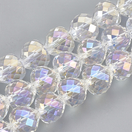 Honeyhandy Electroplate Glass Beads Strands, Faceted, Heart, Clear AB, 9x10mm, Hole: 1.5mm, about 60pcs/strand, 22 inch