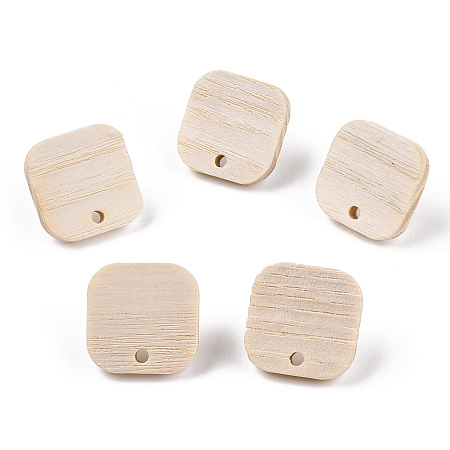 Honeyhandy Ash Wood Stud Earring Findings, with 304 Stainless Steel Pin, Square, 16.5x16.5mm, Hole: 1.8mm, Pin: 0.7mm