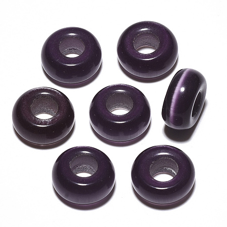 Honeyhandy Cat Eye European Beads, Large Hole Beads, Rondelle, Purple, 14x7mm, Hole: 5~6mm