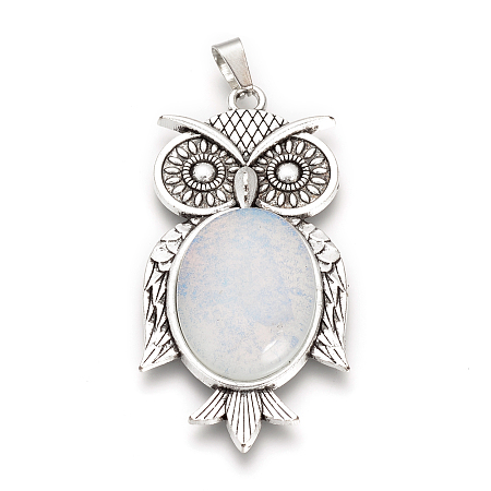 Honeyhandy Opalite Big Pendants, with Alloy Findings, Owl, Antique Silver, 56x27.5x7.5mm, Hole: 3.5x7.5mm
