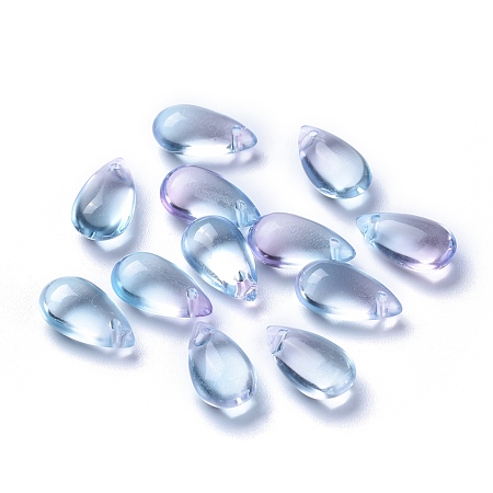 Honeyhandy Transparent Glass Charms, Dyed & Heated, Teardrop, Sky Blue, 13.5x8x5.5mm, Hole: 1mm