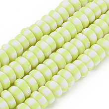 Honeyhandy Handmade Polymer Clay Beads Strands, for DIY Jewelry Crafts Supplies, Flat Round, Green Yellow, 6.8~8x3mm, Hole: 1.4mm, about 110~116pcs/strand, 15.75 inch(40cm)