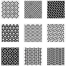 BENECREAT 9PCS Geometric Pattern Plastic Drawing Templates 12x12 Inches Square Diamond Sector Stencil for Scrabooking Card Making, DIY Wall Floor Decoration