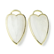 Honeyhandy Natural White Moonstone Pendants, Faceted Heart Charms, with Rack Plating Light Gold Plated Brass Edge, 34.5x18x7mm, Hole: 7x5mm