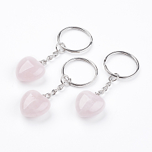 Honeyhandy Natural Rose Quartz Keychain, with Platinum Iron Findings, Heart, 72mm