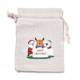 Honeyhandy Christmas Cotton Cloth Storage Pouches, Rectangle Drawstring Bags, for Candy Gift Bags, Merry Christmas, Word, 13.8x10x0.1cm