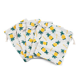 Honeyhandy Polycotton(Polyester Cotton) Packing Pouches Drawstring Bags, with Pineapple Printed, Colorful, 18x13cm