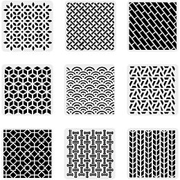 BENECREAT 9PCS Geometric Pattern Plastic Drawing Templates 12x12 Inches Square Diamond Sector Stencil for Scrabooking Card Making, DIY Wall Floor Decoration