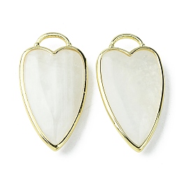 Honeyhandy Natural White Moonstone Pendants, Faceted Heart Charms, with Rack Plating Light Gold Plated Brass Edge, 34.5x18x7mm, Hole: 7x5mm