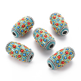 ARRICRAFT Handmade Indonesia Beads, with Metal Findings and Resin Cabochons, Platinum & Golden, Oval, Dark Turquoise, 32x16.5~17mm, Hole: 4.5mm