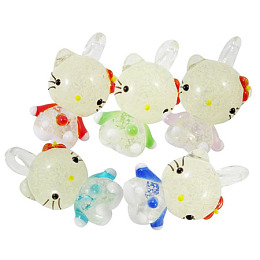 Honeyhandy Handmade Lampwork Pendants, Luminous kitten, Mixed Color, about15mm wide, 28mm long, 13.5mm thick, hole: 2mm